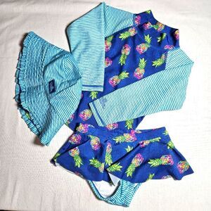UV Skinz UPF 50+ Girls Colorful Pineapple 3 piece Bathing Suit Swim Set 4T